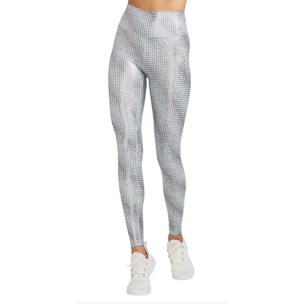 Peloton Show Up Silver Foil Printed Athletic Leggings Women's Size L NWT